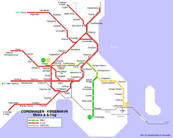 Copenhagen s-train transport tube map