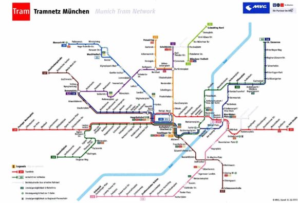 mappa dei tram di Monaco di Baviera