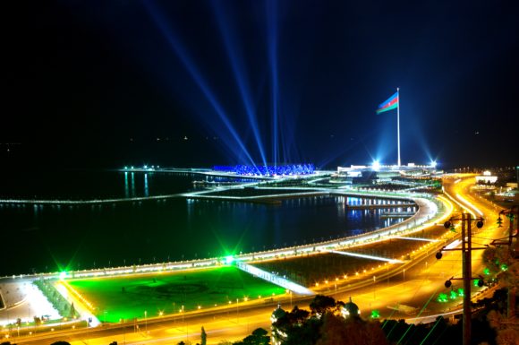 Noite Baku Praça da Bandeira Nacional