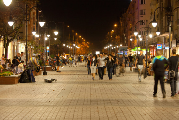 Sofia Bulevard Vitosha natteliv om natten