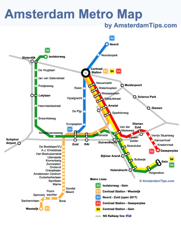 mappa della metropolitana di Amsterdam
