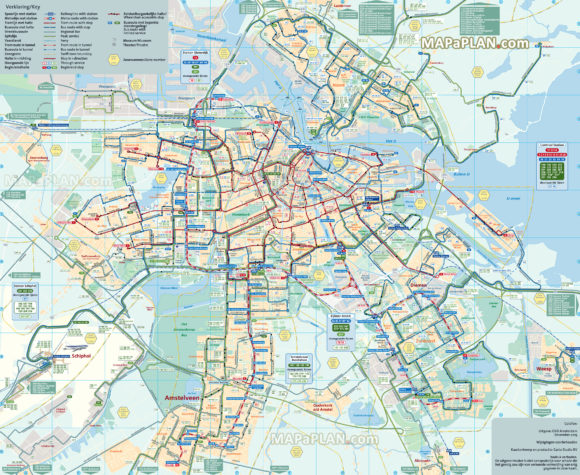 Amsterdam public transport map tram metro and bus